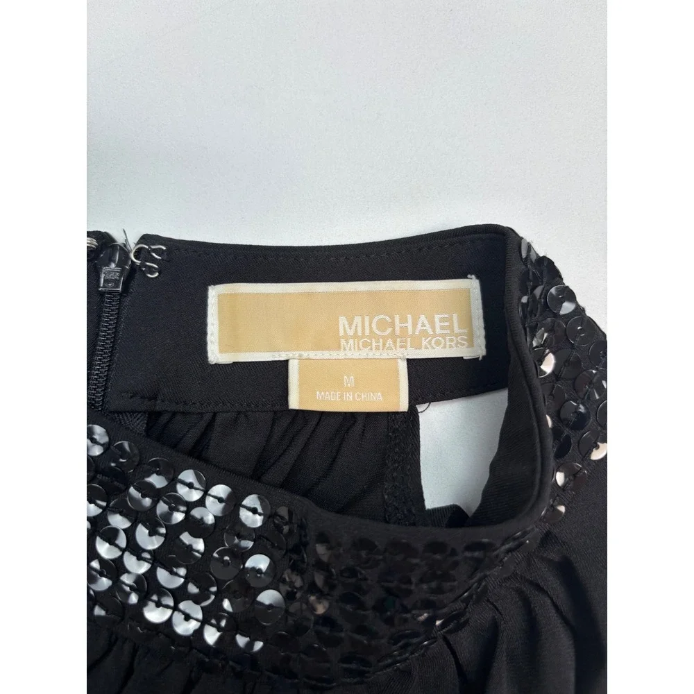 Michael Kors Women Black Sequin Halter Neck Top Sleeveless Blouse‎ Size M
